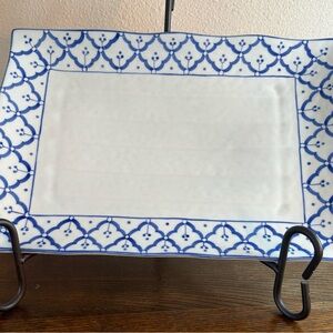 Blue and White Rectangular Ceramic Platter